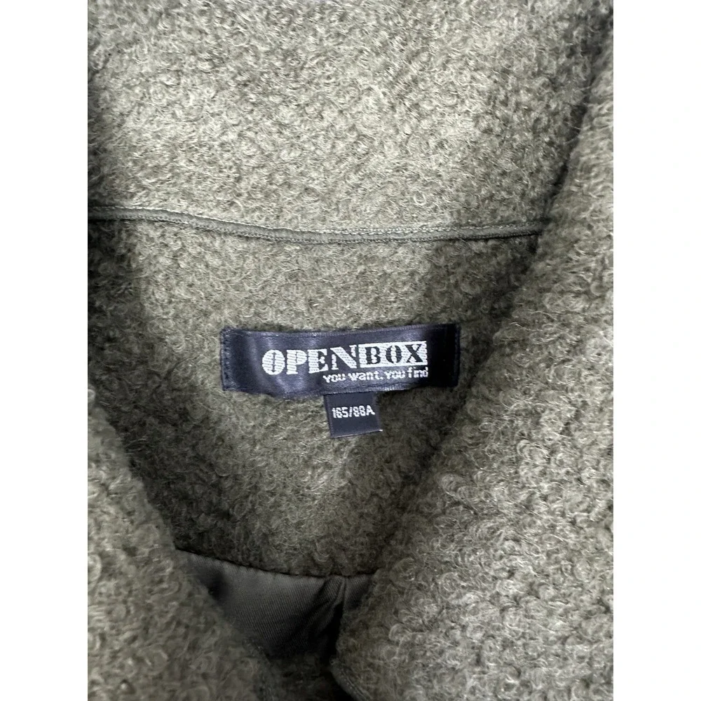 OpenBox Long Wool Blend Coat Olive Green Stripe Detail Medium - Picture 2 of 11